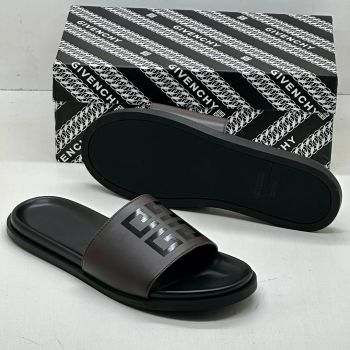 Givenchy Leather Slide Slippers Coffee Brown