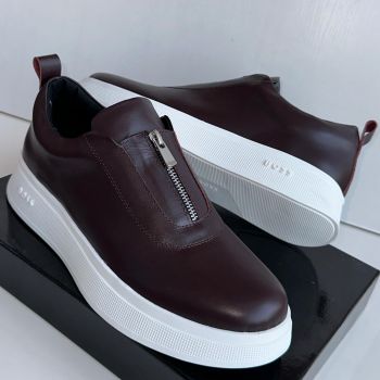 Hugo Boss Slip on Zip Up Coffee Brown