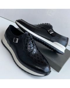 Berluti Leather Lace Up Side Buckle Shoe Black